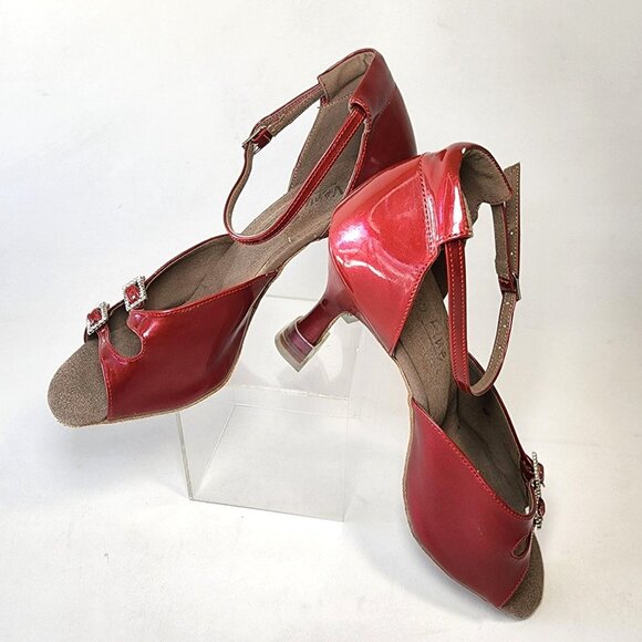 Red Satin Women Dance Heels Very Fine Dance Shoes Size 9 - Picture 3 of 9
